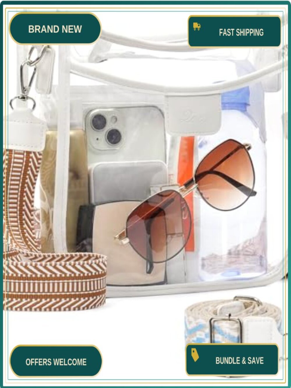 Clear Crossbody Bag Stadium Approved Purse with Wide Straps
